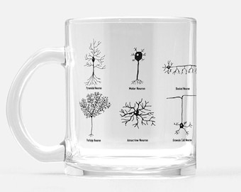 Types Of Neurons Glass Mug, Neuroscience, Psychology, College, School, Graduation Gifts, Brain, Nerdy mugs, science nerd, Neurology Gift