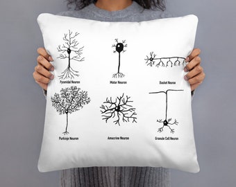 Neuron Types Pillow: Neuroscience Geek Decor
