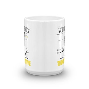 May include: White ceramic mug with a black and white graph and the text "Thinking, Speaking, Only You Can Do It Technically" in yellow.