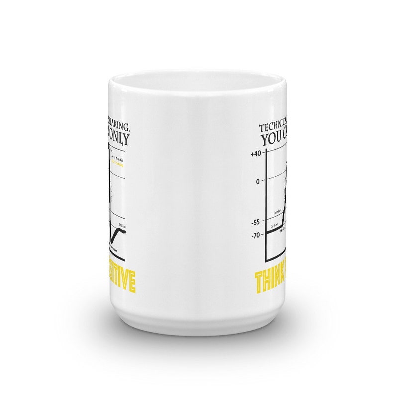 May include: White ceramic mug with a black and white graph and the text "Thinking, Speaking, Only You Can Do It Technically" in yellow.