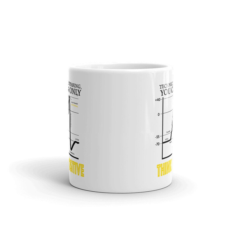May include: White ceramic mug with a black and white graph and the text "Technically speaking, you can't be creative without thinking outside the box." in yellow.