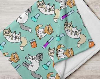 Lab Cats Throw Blanket: Science STEM Gift, College Dorm Decor