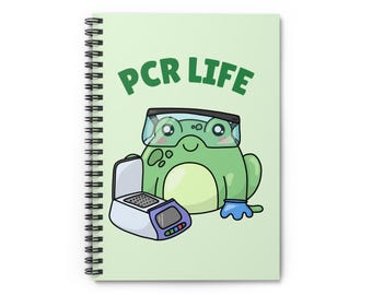 Cuaderno espiral PCR Frog A5 - Rayas, regalo de patología, ranas graciosas y adorables, regalos de graduación, tazas de ciencia, asistente de investigación