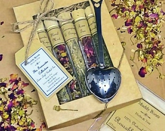 Herbal Tea Gift Set. The Perfect Gift for Tea Lovers. Herbal Tea Selection with optional Tea Strainer