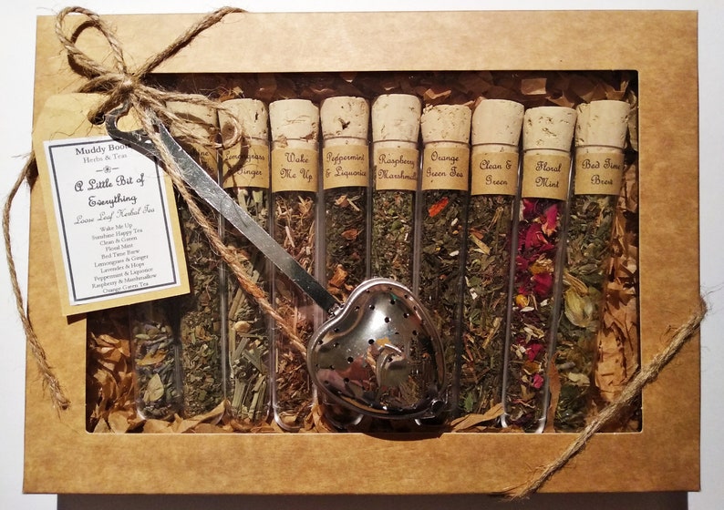 A Little Bit Of Everything Herbal Tea Collection, The Perfect Tea Lovers Gift, Tea Gift Set. Heart Tea Strainer. Unique Gift 