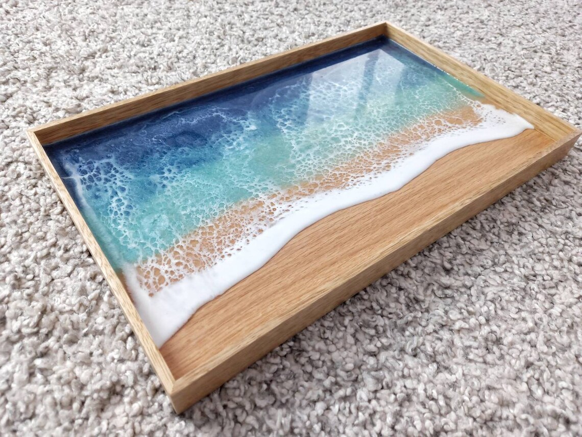 Epoxy resinart serving tray 40x25 cm wood serving tray resin Etsy