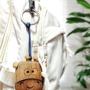 Handmade Wooden Charm, Wood Carving Keychain, Wooden figure