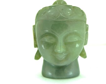 Green Jade Carving Exclusive Lord Buddha Head Statue 5*4.4*4.2 cm