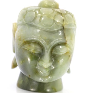 Green Jade Carving Exclusive Lord Buddha Head Statue 5*4.4*4.2 cm