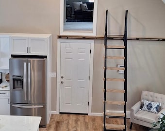 9ft Sliding Loft ladder - Retractable In/Out - Steel & Wood - Fully Finished - Custom Made