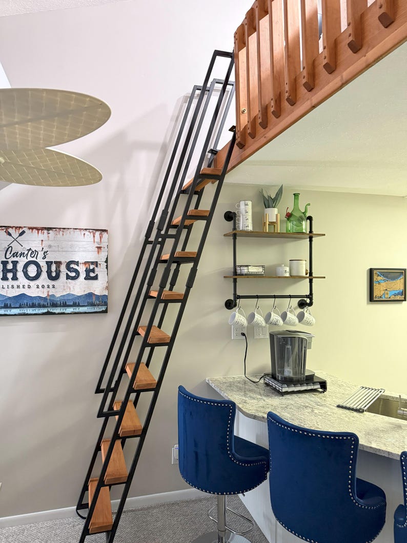 8ft Retractable Loft Ladder - Steel & Wood - Fully Finished - Custom Made image 5