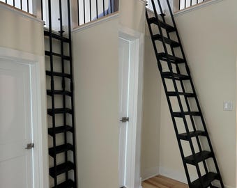 10 ft Custom Steel & Wood Loft Ladder, Retractable Design