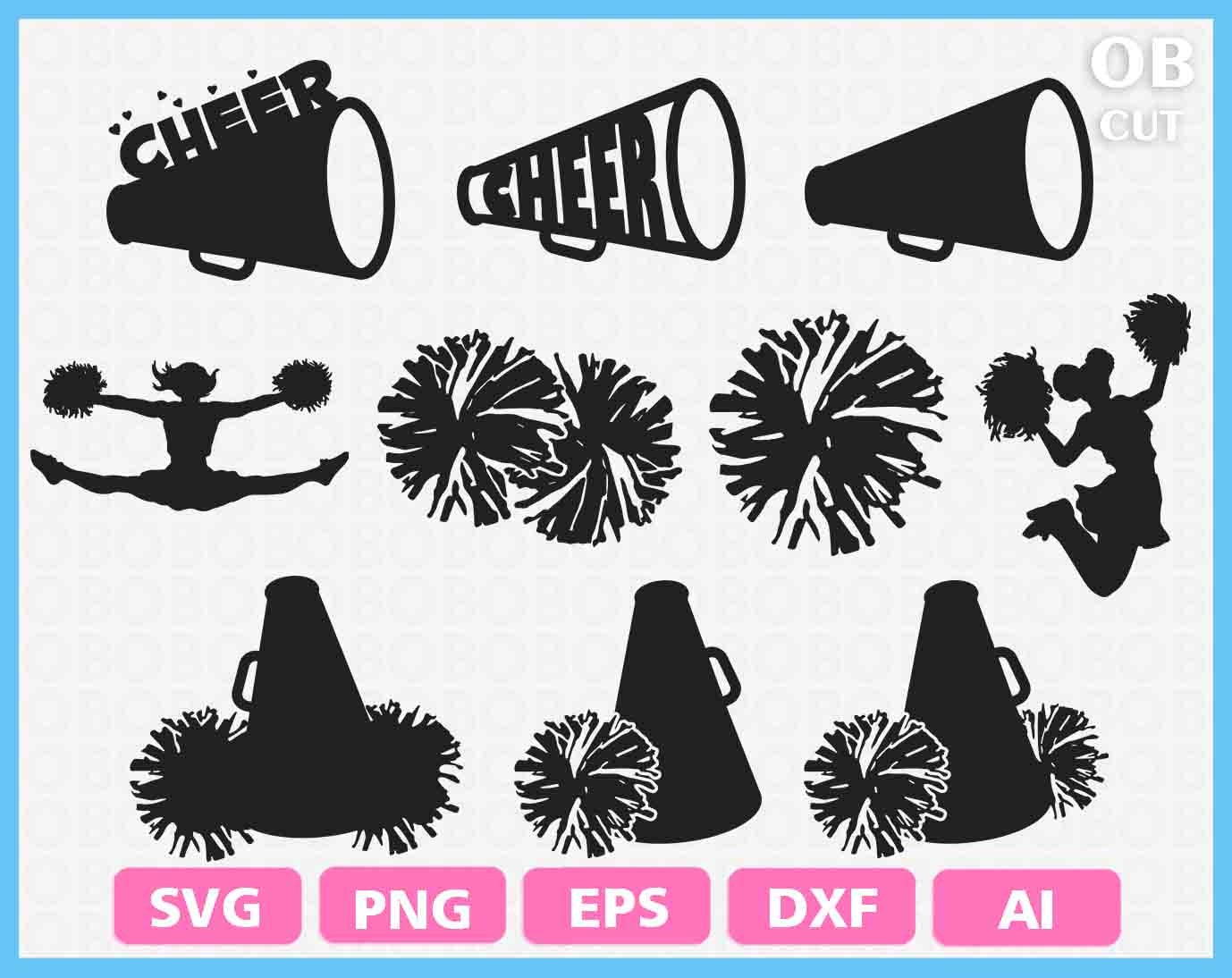 10 CHEER SVG Eps Png Ai Dxf Format Download Cheer Pom Poms ...