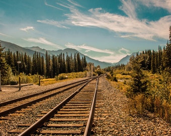 Beautiful Banff National Park, Alberta Canada,  Landscape, Photography, Train, Rockies, Mountain, Travel, Poster, Print, Awesome, Office.