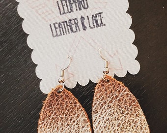 Rose Gold Petals Genuine Leather Earrings
