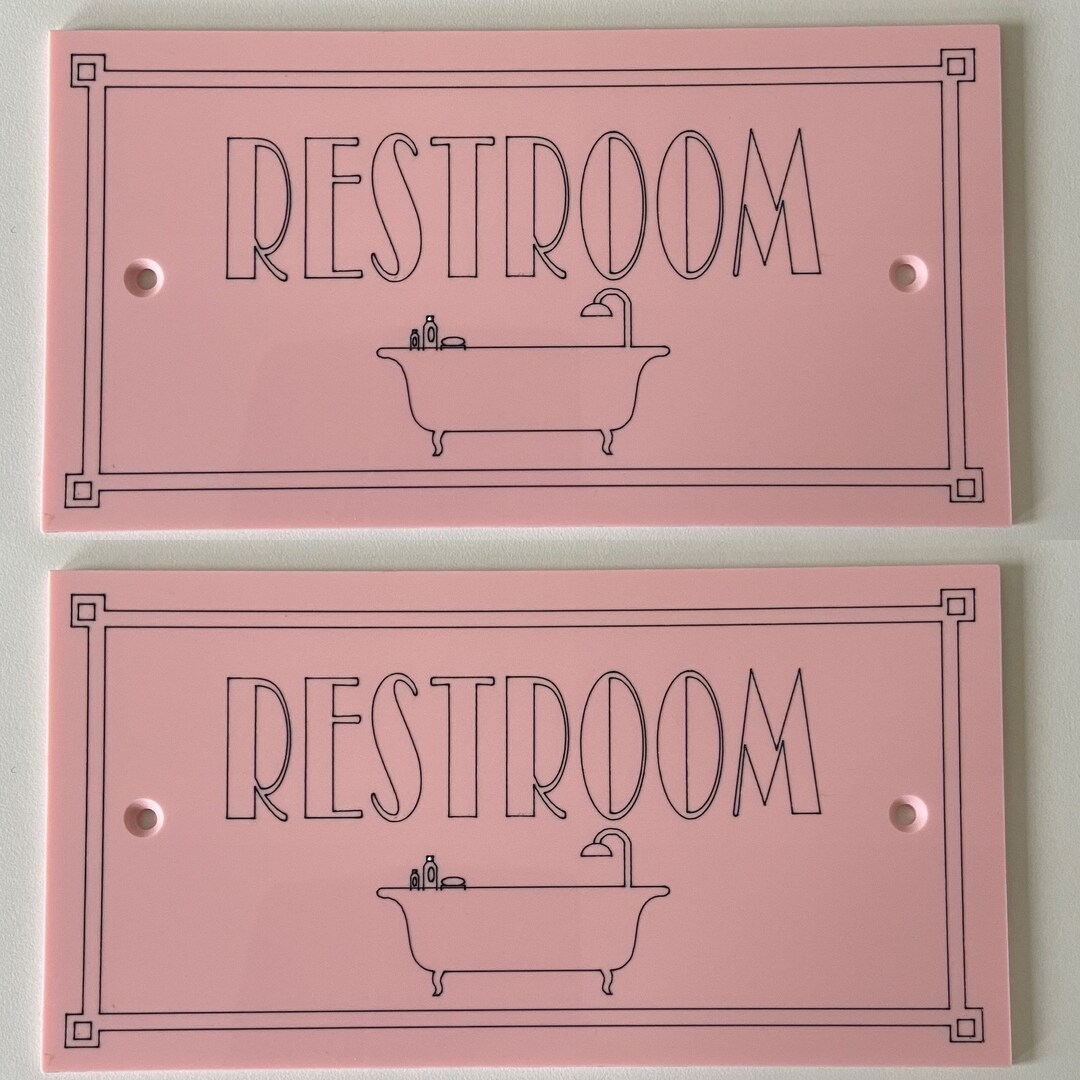 RESTROOM Sign. Art Deco or Roll Top Bath Patterns. Baby Pink - Etsy