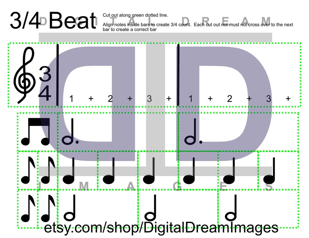 3/4 Time Music Teaching Tool Print and Manual Cut Out INSTANT Etsy