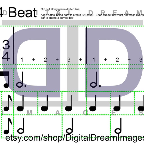 3/4 Time Music Teaching Tool Print and Manual Cut Out INSTANT DOWNLOAD