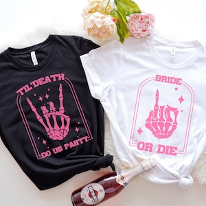 Halloween Bachelorette Party Shirts Bride or Die Tshirt Til Death Do Us Party Tee Witchy Bach Party Shirts Spooky Bach Retro Bridal Group