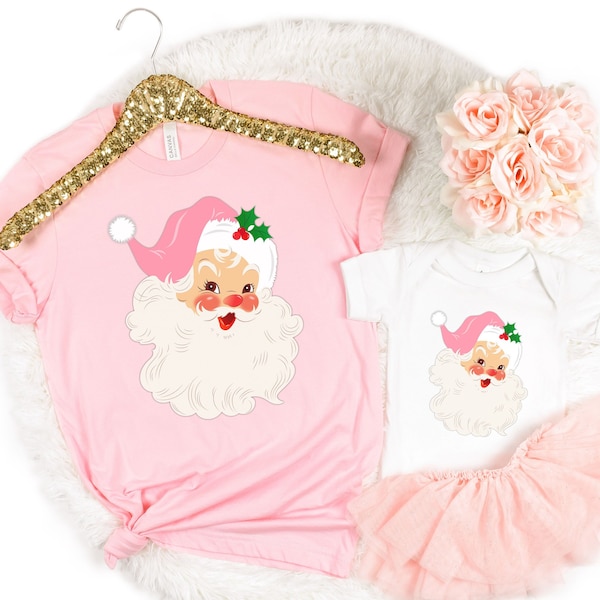 Mommy and Me Christmas Shirts, Pink Christmas Santa Shirt, Cute Family Matching Christmas Shirt, Mom and Me Mamma And Mini Christmas Outfit