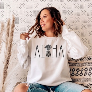 Aloha Sweater, Aloha Crewneck, Hawaii Sweatshirt, Gift For Her, Hawaii Crewneck, Hawaiian Sweatshirt. Aloha Pineapple Slogan Sweater