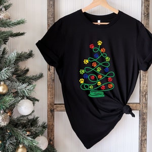 Paw Christmas Tree Lights Paw Shirt, Dog Paw Tree Shirt, Gift For Christmas, Xmas Shirt, Pet Lover Shirt, Dog Lover Shirt, Xmas Gift Dog Mom