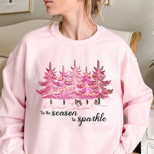 Christmas Tree Sweatshirt, Pink Christmas Sweat Shirts for Women, Festive Holiday Crewneck, Matching Mommy Me Winter Time To Sparkle Shirts