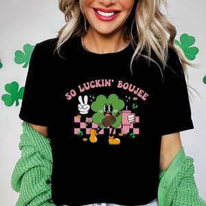 So Luckin Boujee Shirt, St. Patrick&#39;s Day 2024 Sweater, Retro Paddy&#39;s Day TShirt For Women Shamrock Tee, Trendy Lucky Shamrock Sweatshirt