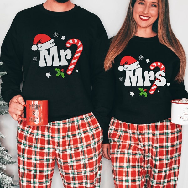 Mr and Mrs Christmas Shirts, Matching Couples Christmas Pajamas, Mr Mrs Christmas Photo Christmas Outfit, First Chrismas Honeymoon Sweater