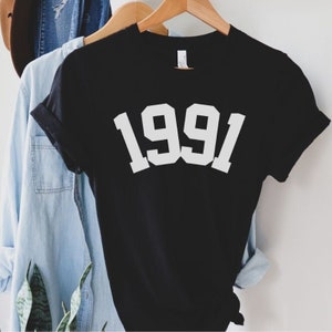 1991 Birthday Year Number Shirt for Women, College Style 1991 Shirt, Born in 1991 Shirt, Awesome Since 1991 Tshirt, 1991 Birthday Year Shirt