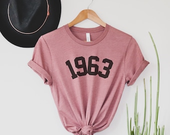 1963 Shirt, 1963 Birthday Year Shirt, 60th Birthday Gift for Women, Born in 1963 Shirts, 1963 Birth Year Number Shirt, Vintage 1963 Tshirt