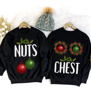 Couples Christmas Shirts Chest Nuts, Chest and Nuts Couples Ugly Christmas Sweater, Chest Nuts Matching Christmas Pyjamas, Funny His and Her