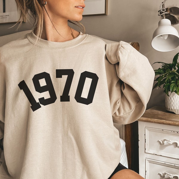 1970 Birthday Year Number Sweatshirt for Women, Born in 1970 Sweat Shirt, 1970 Birthday Gift Idea For Her, Cute 1970 Crewneck Sweater