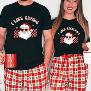Funny Couples Christmas Shirts, His and Her Christmas Shirt, Funny Couples Christmas Pajamas, Couples Naughty Santa Ugly Christmas Sweater