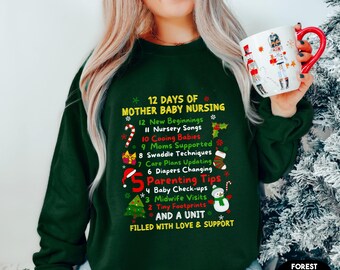12 Days Nurse Songs Funny Christmas Mother Baby Nurse Shirt, Funny