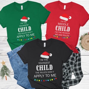 Funny Oldest Youngest Middle Child Sibling Shirts, Matching Family Christmas T Shirts, Matching Family Christmas, Brother Sister XMAS Shirts