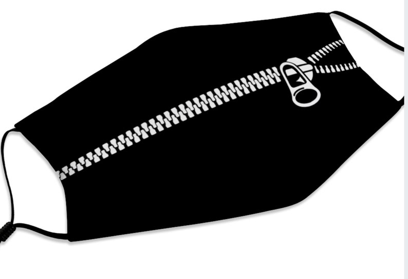 Black Zip Zipped Mouth Fun Face Masks Dust Mask Washable Etsy