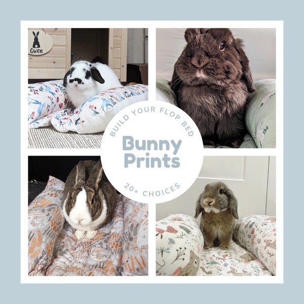 Flop Bed for Rabbits, Small Pets, Cats (Bunny Print Listing)