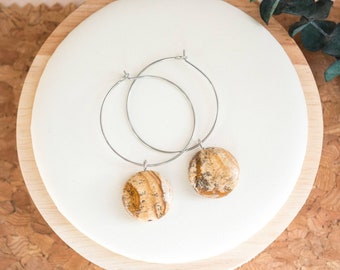 Picture Jasper Hoop Earrings, Gemstone Hoop Earring, Bohemian Hoop Earrings, Healing Crystal Earrings, Gift for Her, Stainless Steel jewelry