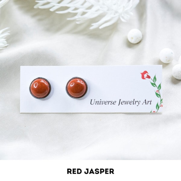 Red Jasper Stud Earrings Mini Gemstone Studs Jasper Cabochon Hypoallergenic earrings Healing Crystal Stud tiny earrings