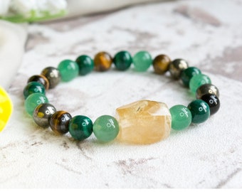 Bracciale della ricchezza, braccialetto che attrae denaro, braccialetto con pietre preziose per prosperità, fortuna e abbondanza, gioielli di cristallo che manifestano, regalo per imprenditori