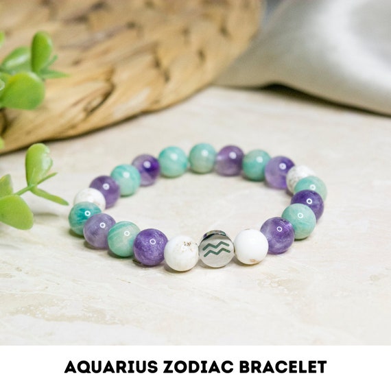Aquarius Crystal Bracelet, Zodiac Birthstone Beaded Adjustable Stacking  Bracelet, Crystal Set February Birthday Gift Under 30, BFF - Etsy