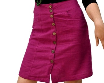 Button Skirt in Nettle, Magenta