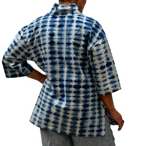 Shibori Indigo long top, lines pattern