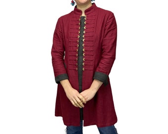 Sergeant Coat in nettle, Long coat, Ruby Red