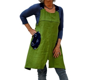 Nettle Pinafore Tunic with Indigo Trim,  Dungaree Tunic