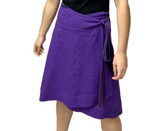 Wrap around Skirt, Knee long, nettle fabric, Purple