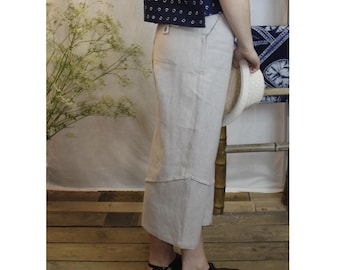 Cropped Trousers,3/4 length, Nettle fabric, Stone Cream