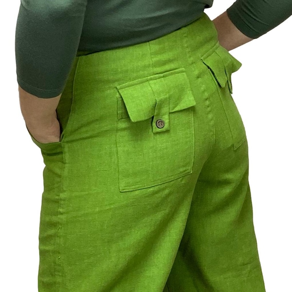 Cropped Trousers, 3/4 length, Nettle fabric, Lime Green
