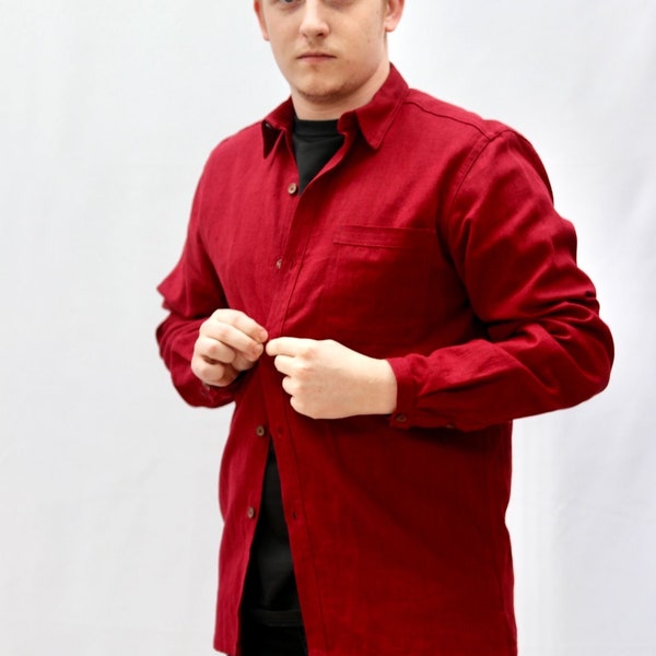 Classic Shirt in ruby Red, Collared Mens Shirt